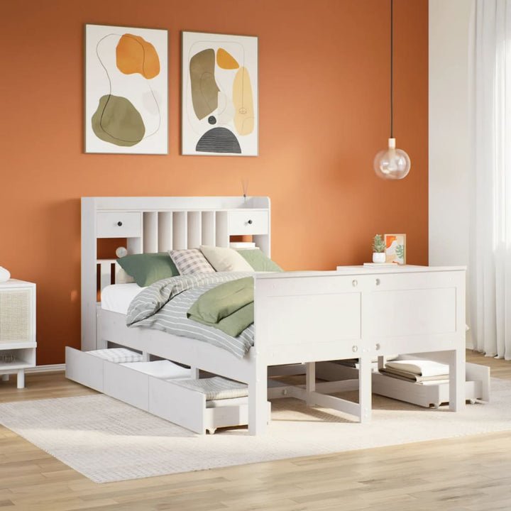 Säng Med Bokhylla Utan Madrass 90X200Cm Massiv Furu