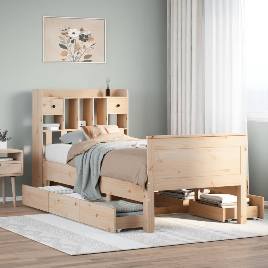 Säng Med Bokhylla Utan Madrass 90X200Cm Massiv Furu