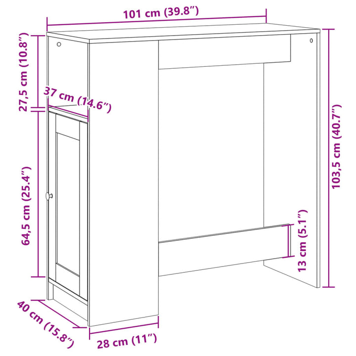 Barbord Med Ställ 101X40X103,5 Cm Konstruerat Trä