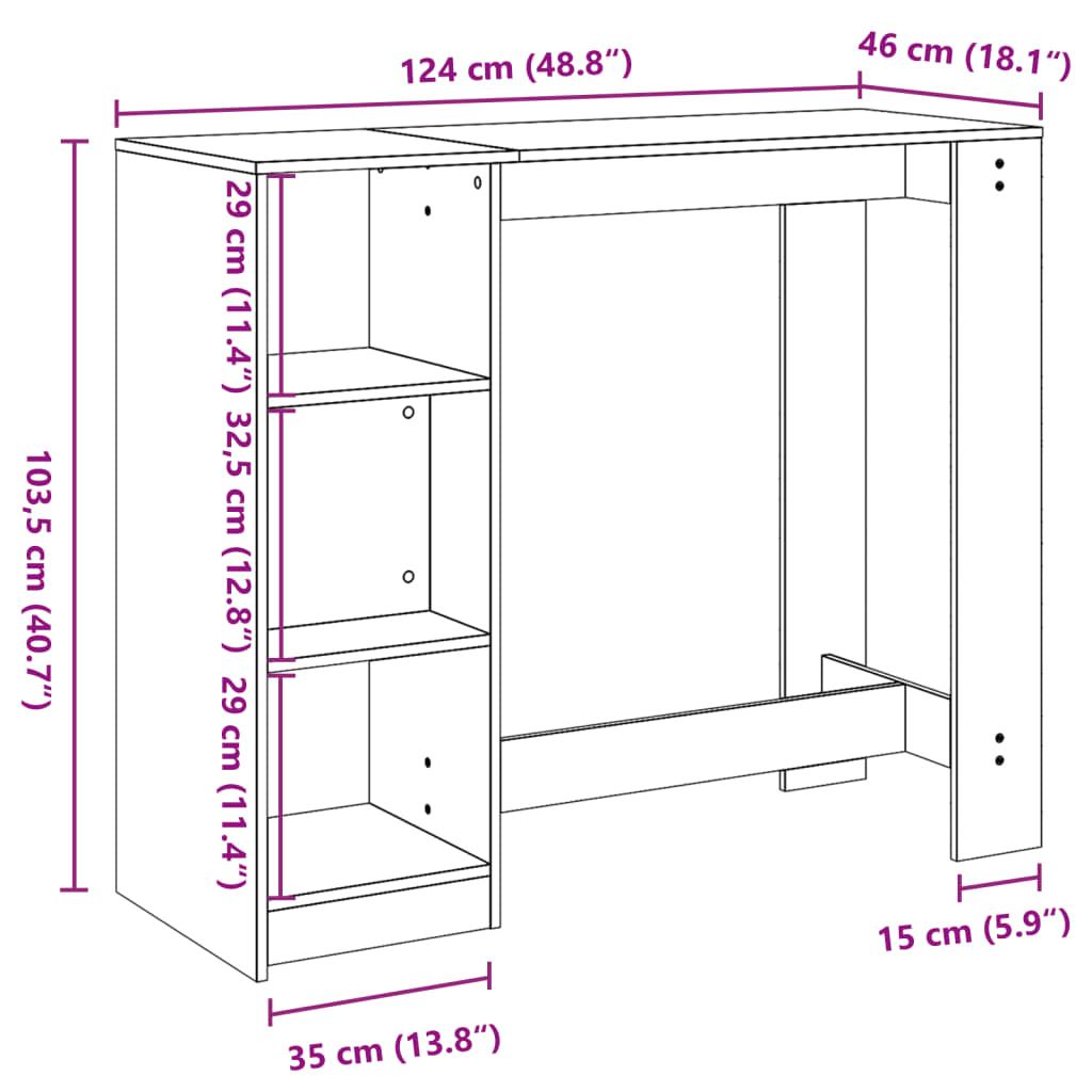 Barbord Med Hylla 124X46X103,5 Cm Konstruerat Trä