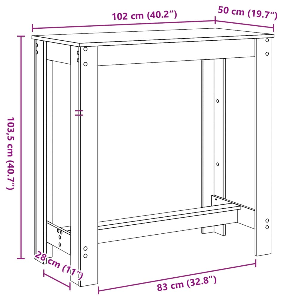 Barbord 102X50X103,5 Cm Konstruerat Trä