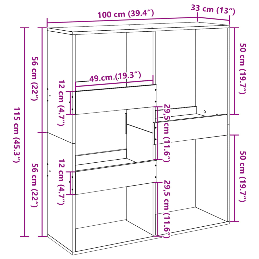 Bokhylla/Rumsavdelare Sonoma-Ek 100X33X