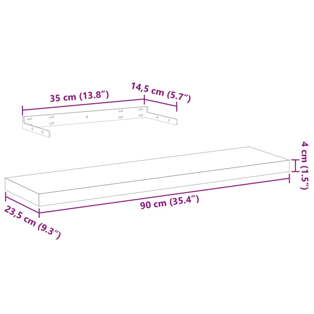 Svävande Hylla 90X23,5X4 Cm Konstruerat Trä