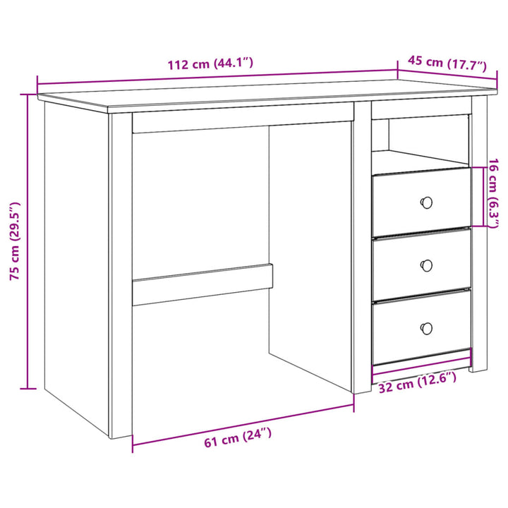 Skrivbord Panama 112X45X75 Cm Massiv Furu
