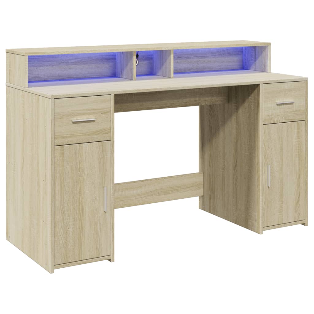 Skrivbord Med Led Sonoma-Ek Konstruerat Trä