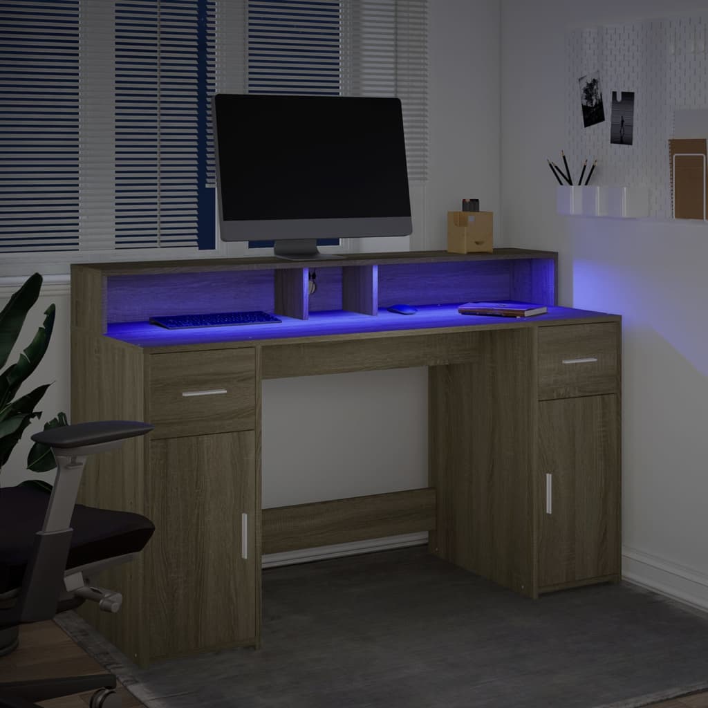 Skrivbord Med Led Sonoma-Ek Konstruerat Trä