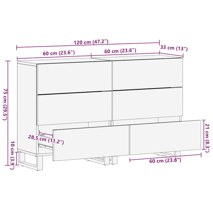 Skänkar 2 St Svart 60X33X75 Cm Massivt Mangoträ