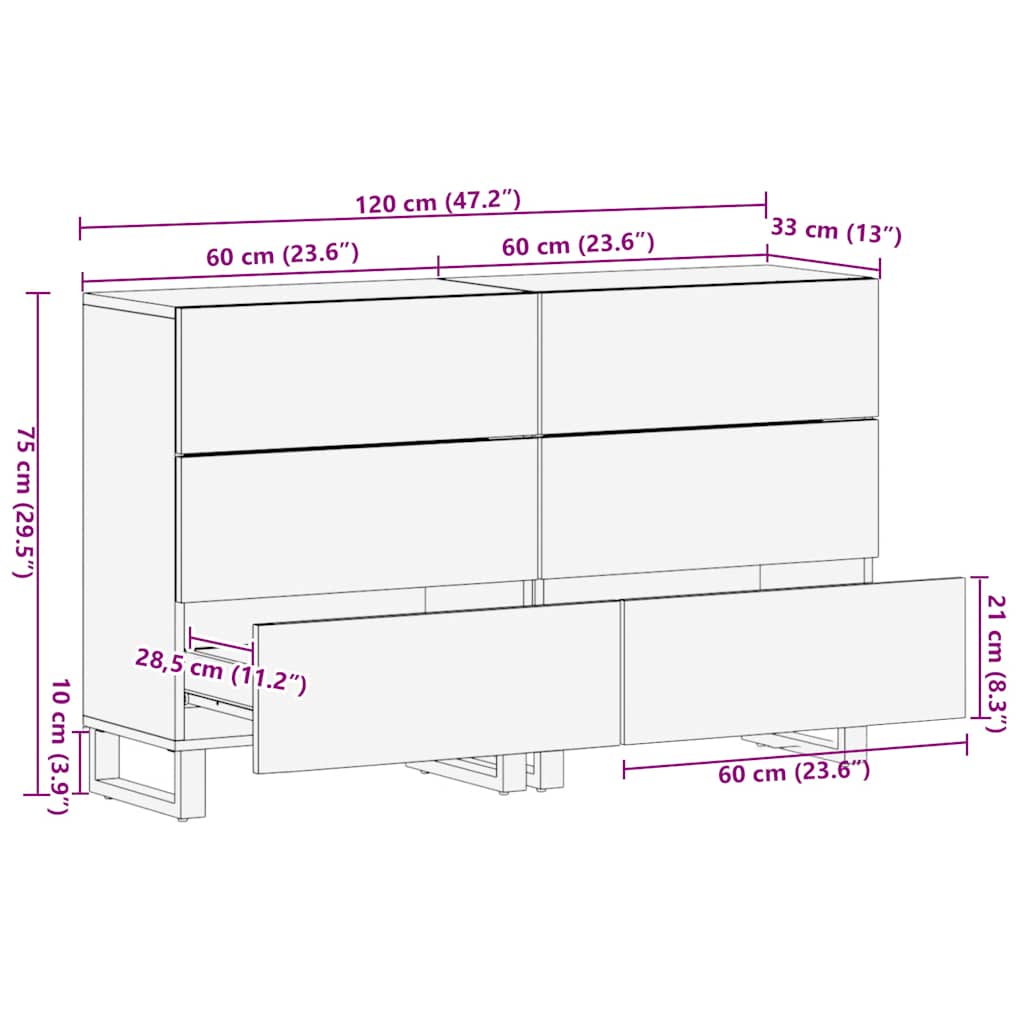 Skänkar 2 St Svart 60X33X75 Cm Massivt Mangoträ