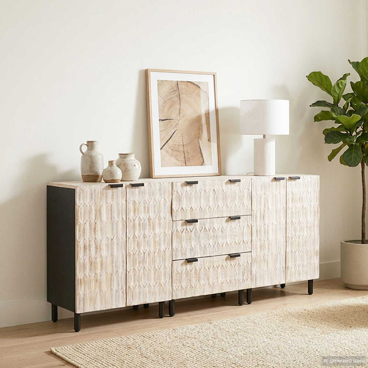 Sideboard 3 St 60 X 33 X 75 Cm Massivt Mangoträ