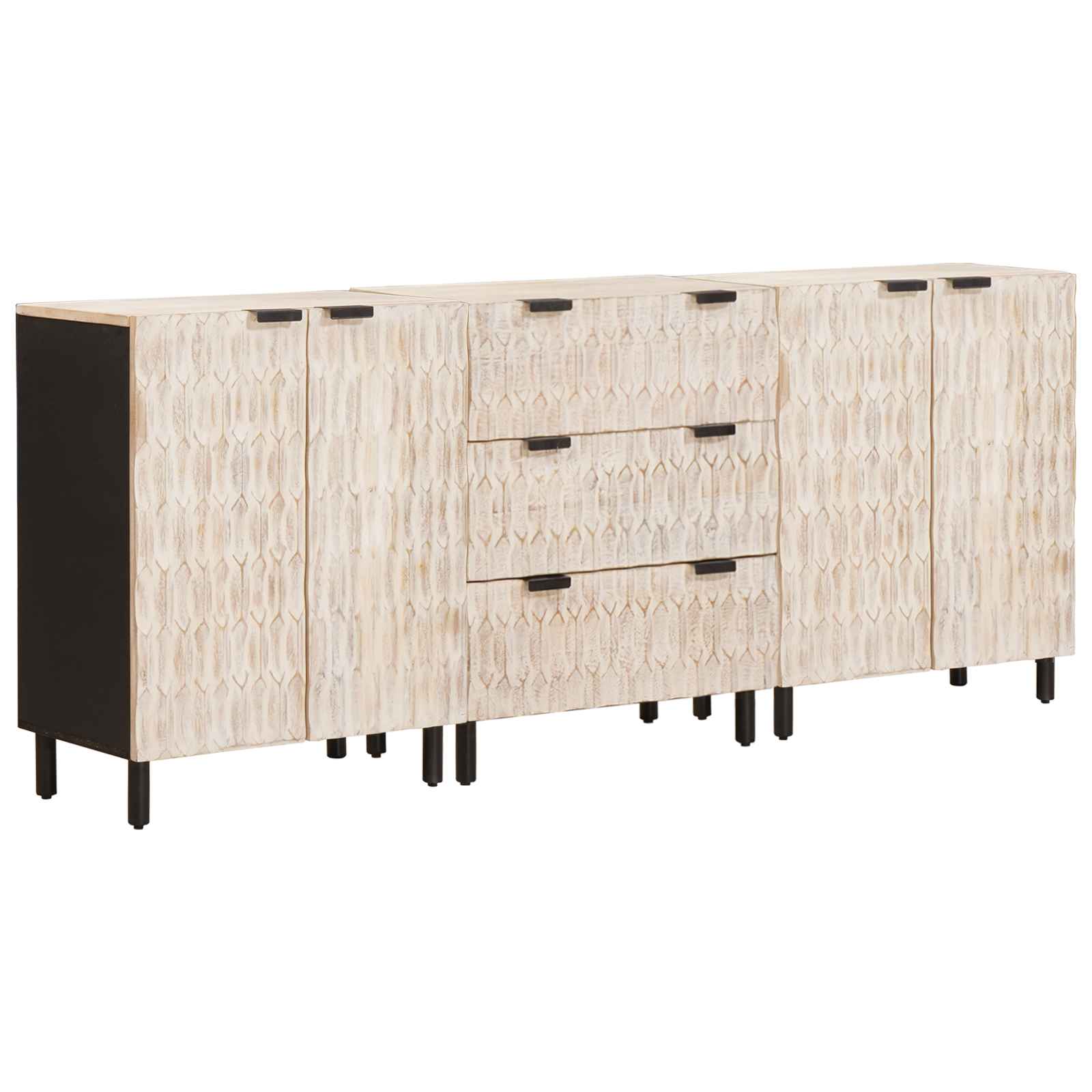 Sideboard 3 St 60 X 33 X 75 Cm Massivt Mangoträ