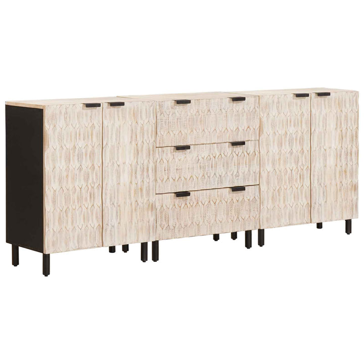 Sideboard 3 St 60 X 33 X 75 Cm Massivt Mangoträ