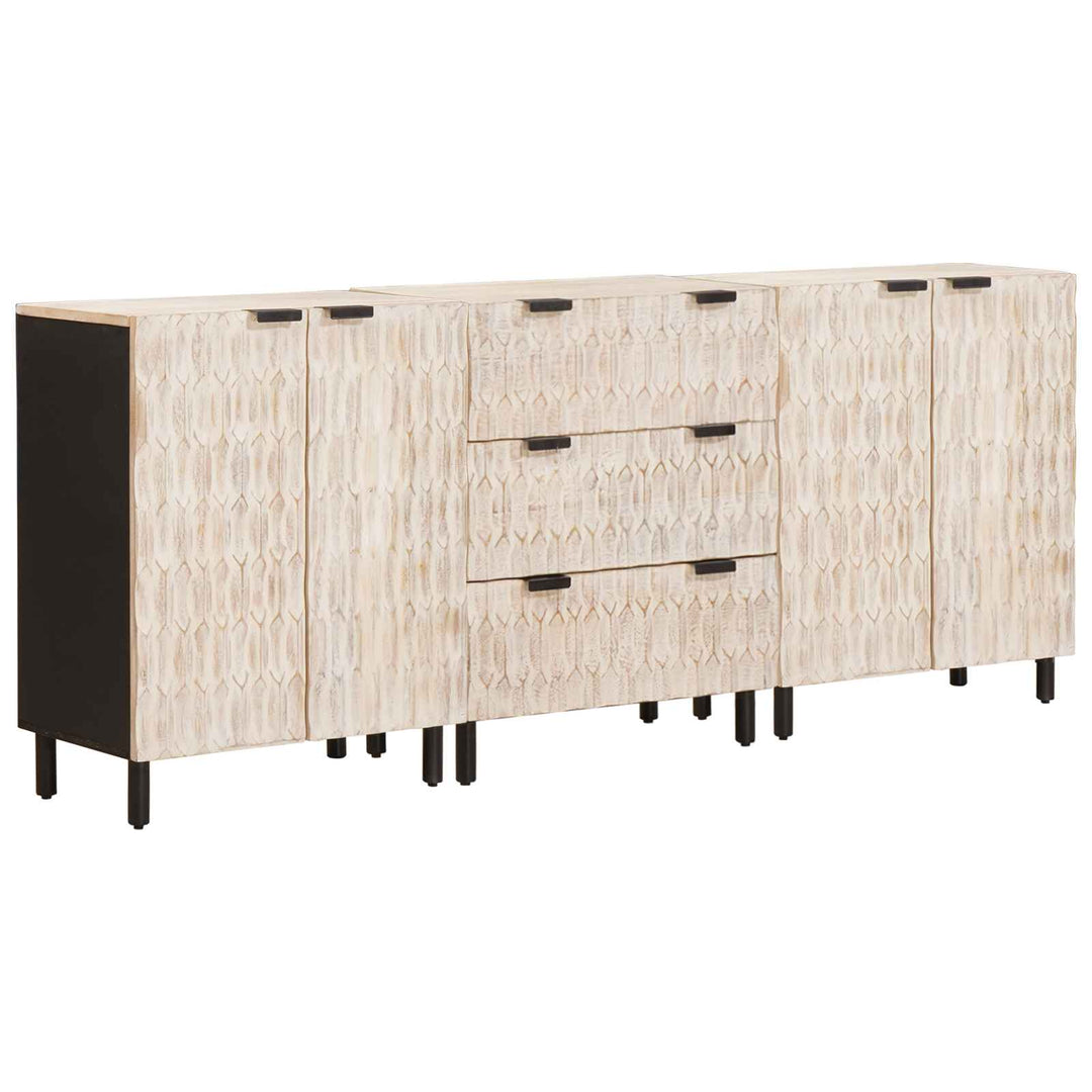 Sideboard 3 St 60 X 33 X 75 Cm Massivt Mangoträ