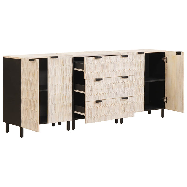 Sideboard 3 St 60 X 33 X 75 Cm Massivt Mangoträ