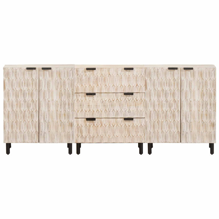 Sideboard 3 St 60 X 33 X 75 Cm Massivt Mangoträ