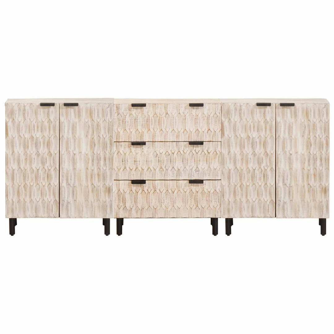 Sideboard 3 St 60 X 33 X 75 Cm Massivt Mangoträ