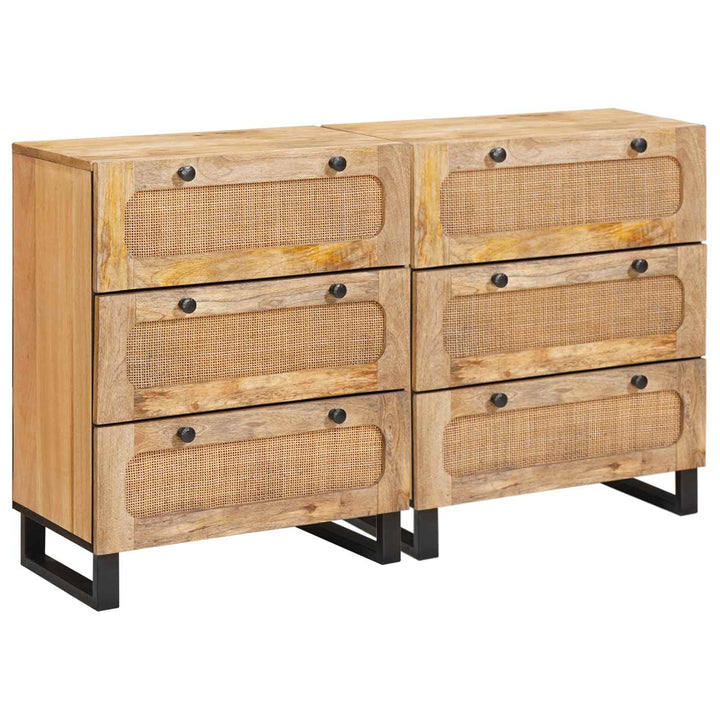 Sideboard 2 St 60 X 33 X 75 Cm Massivt Mangoträ Brun