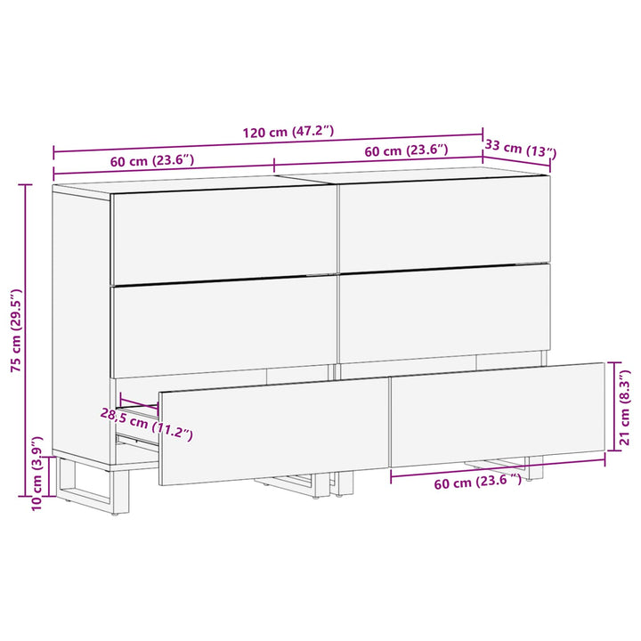 Sideboard 2 St 60 X 33 X 75 Cm Massivt Mangoträ Brun