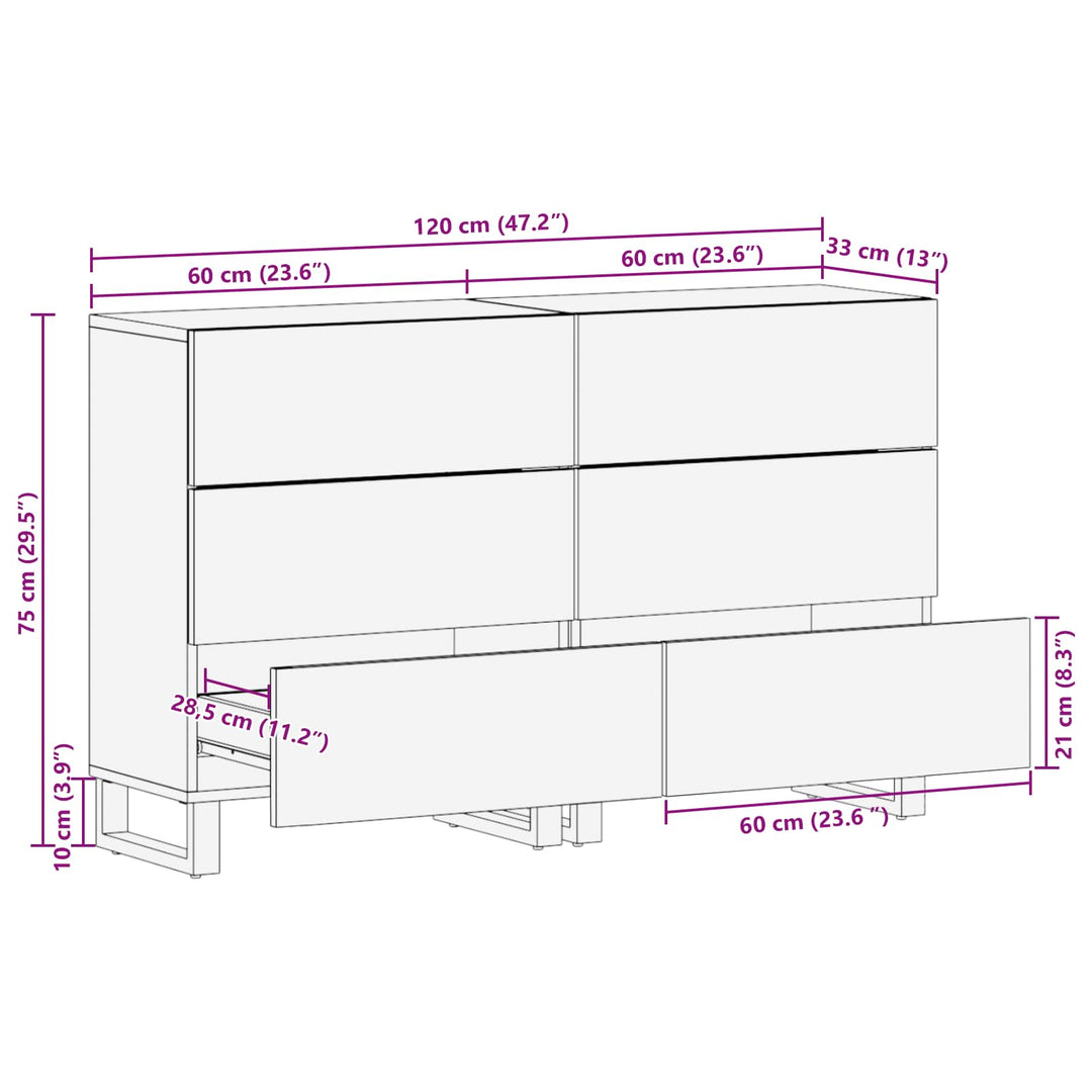 Sideboard 2 St 60 X 33 X 75 Cm Massivt Mangoträ Brun