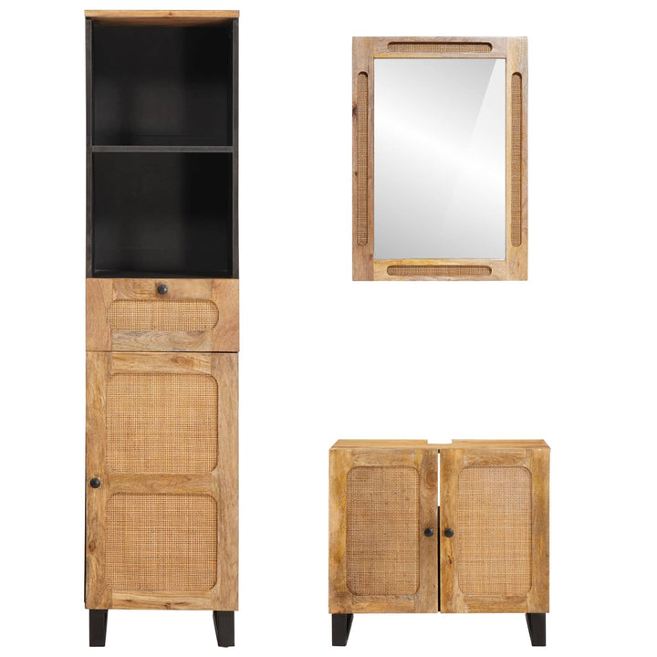 Badrum Set Med Låda Med Hylla 3 Pcs Naturfärg Massivt Mangoträ
