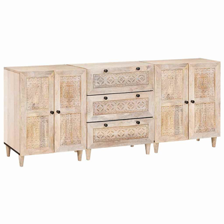 Sideboard 3 St 180 X 33,5 X 75 Cm Massivt Mangoträ Vit