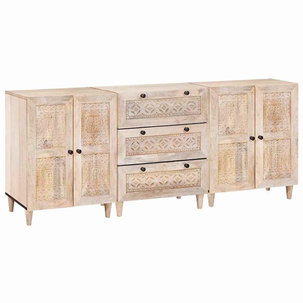 Sideboard 3 St 180 X 33,5 X 75 Cm Massivt Mangoträ Vit