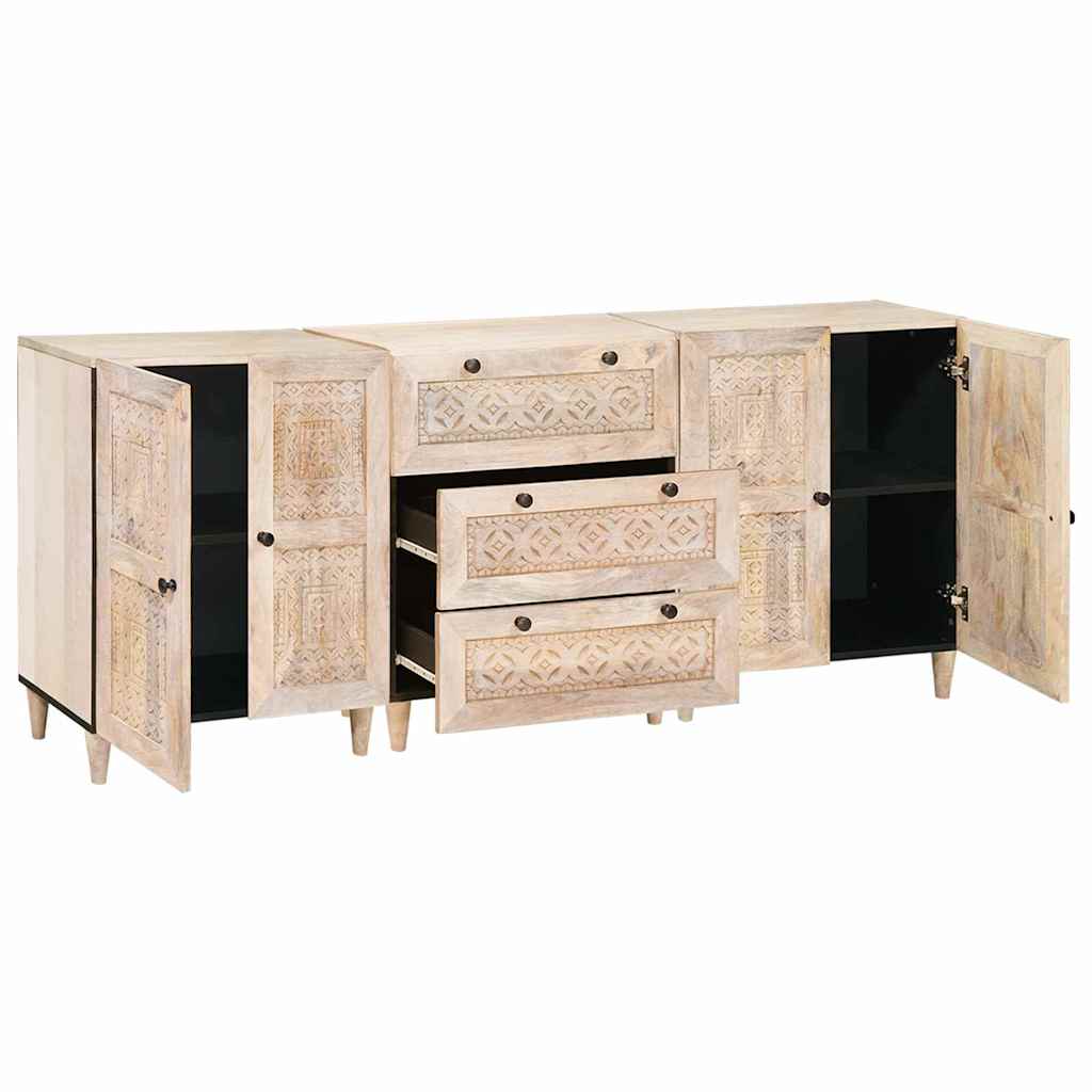 Sideboard 3 St 180 X 33,5 X 75 Cm Massivt Mangoträ Vit