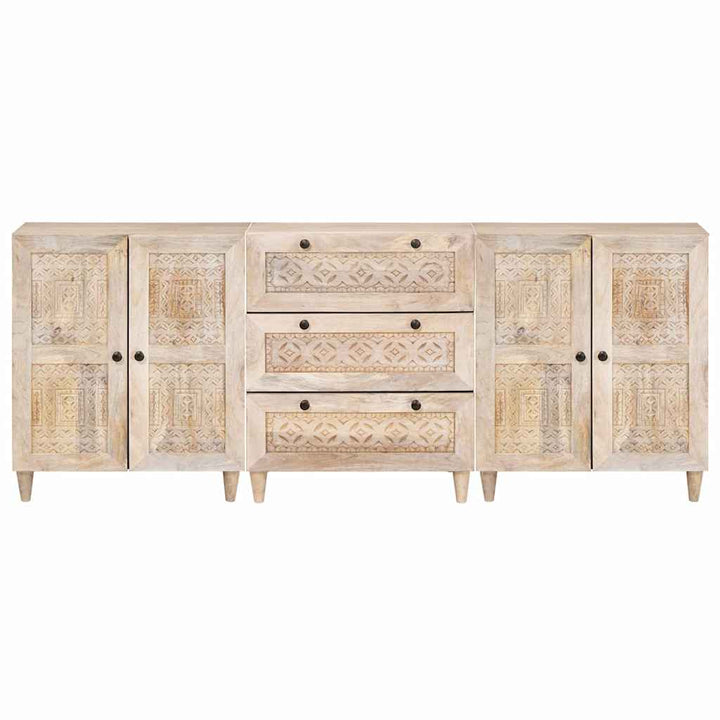Sideboard 3 St 180 X 33,5 X 75 Cm Massivt Mangoträ Vit