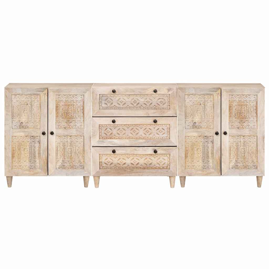 Sideboard 3 St 180 X 33,5 X 75 Cm Massivt Mangoträ Vit