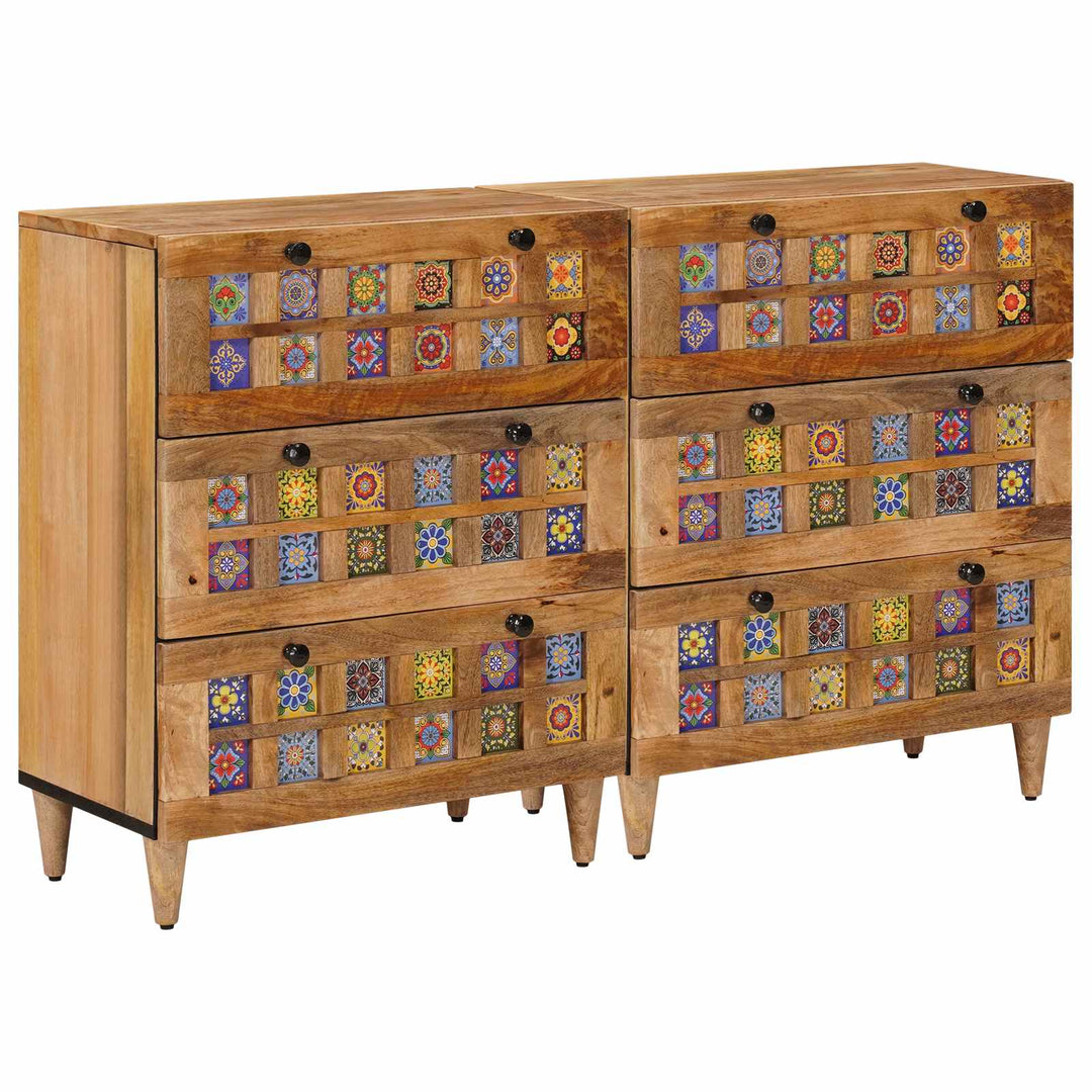 Sideboard 2 Pcs Naturfärg 60 X 33 X 75 Cm Massivt Mangoträ