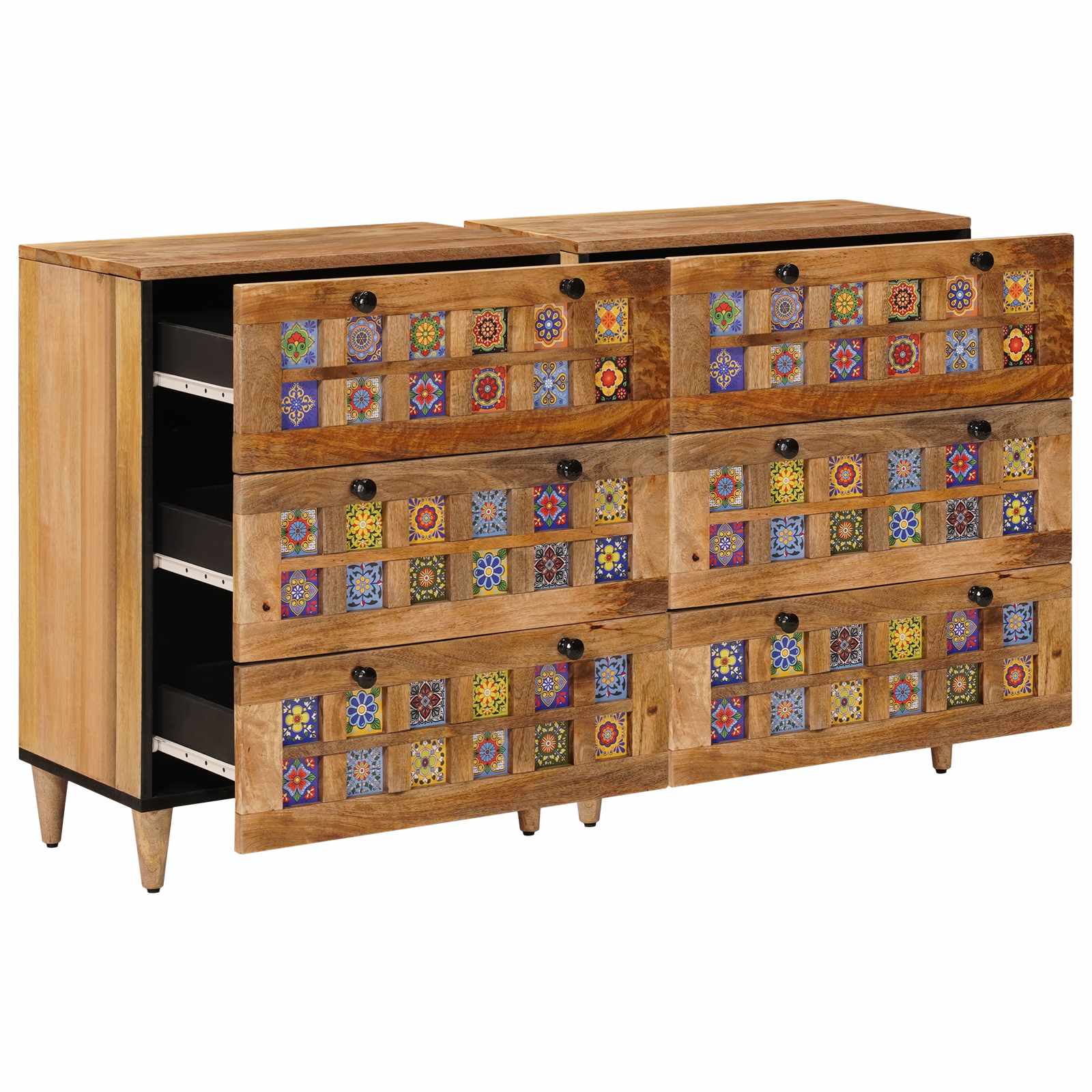 Sideboard 2 Pcs Naturfärg 60 X 33 X 75 Cm Massivt Mangoträ