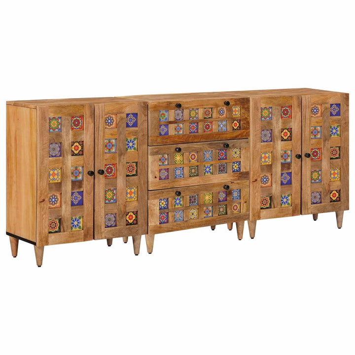 Sideboard 3 Pcs Naturfärg 60 X 33,5 X 75 Cm Massivt Mangoträ