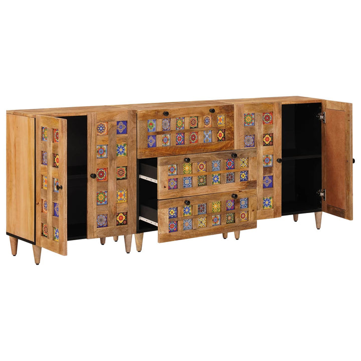 Sideboard 3 Pcs Naturfärg 60 X 33,5 X 75 Cm Massivt Mangoträ