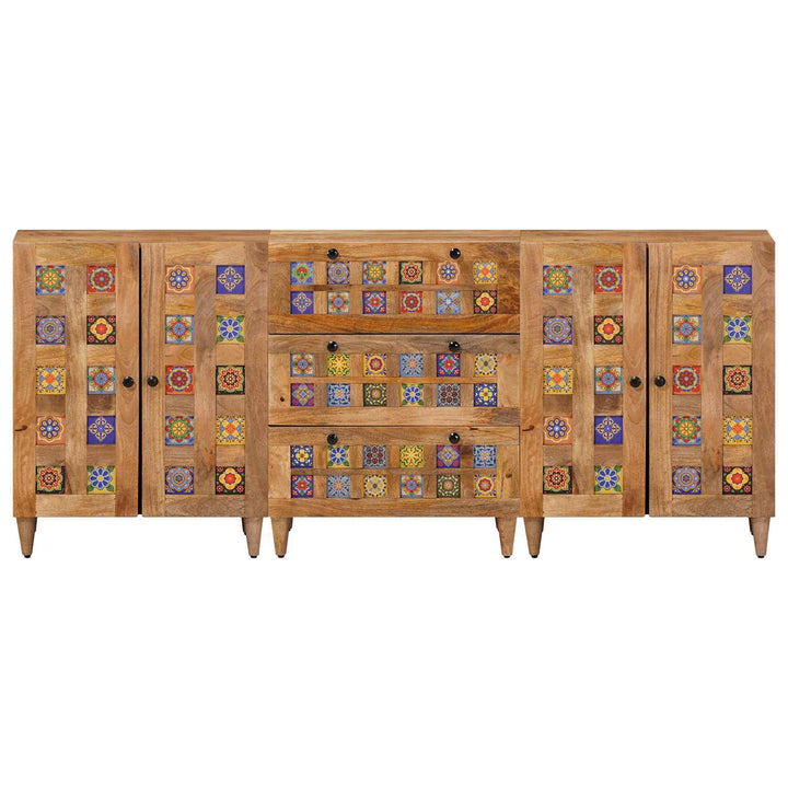 Sideboard 3 Pcs Naturfärg 60 X 33,5 X 75 Cm Massivt Mangoträ