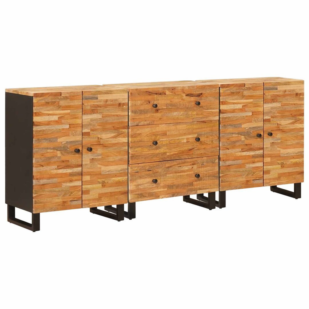 Sideboard 3 St 60 X 33 X 75 Cm Massivt Mangoträ Brun