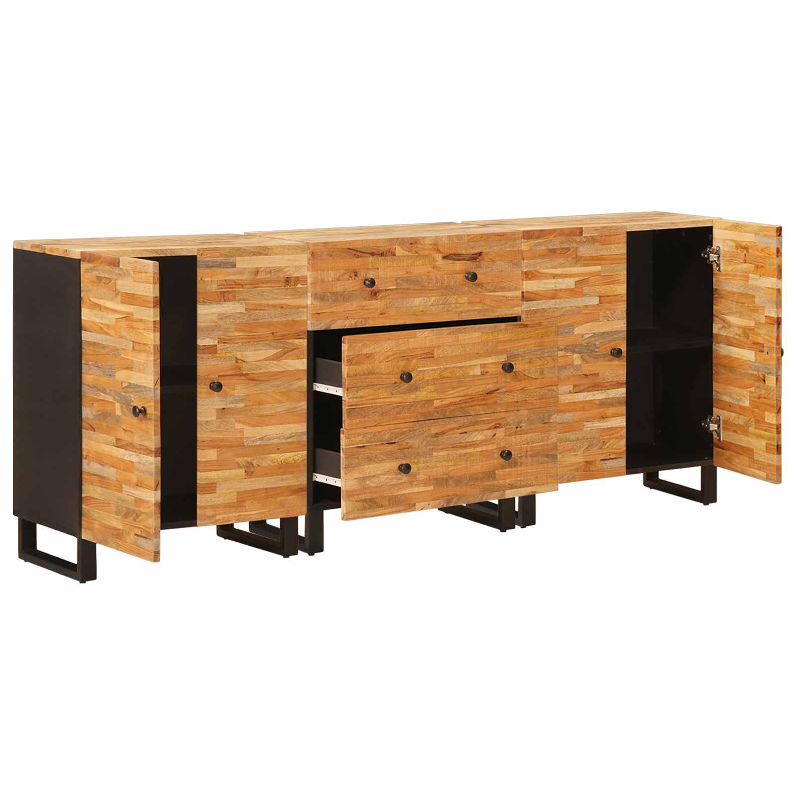 Sideboard 3 St 60 X 33 X 75 Cm Massivt Mangoträ Brun