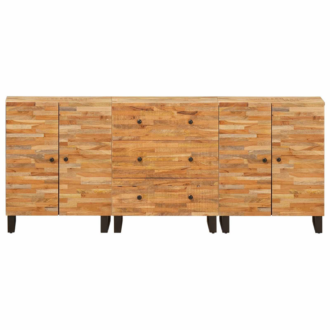 Sideboard 3 St 60 X 33 X 75 Cm Massivt Mangoträ Brun