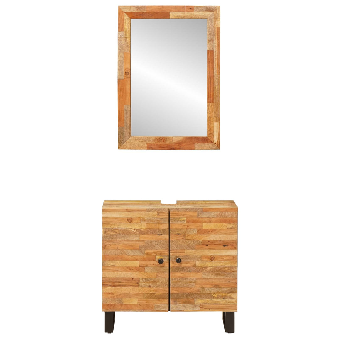 Badrum Set Med Lagring 2 Pcs Naturfärg Massivt Mangoträ