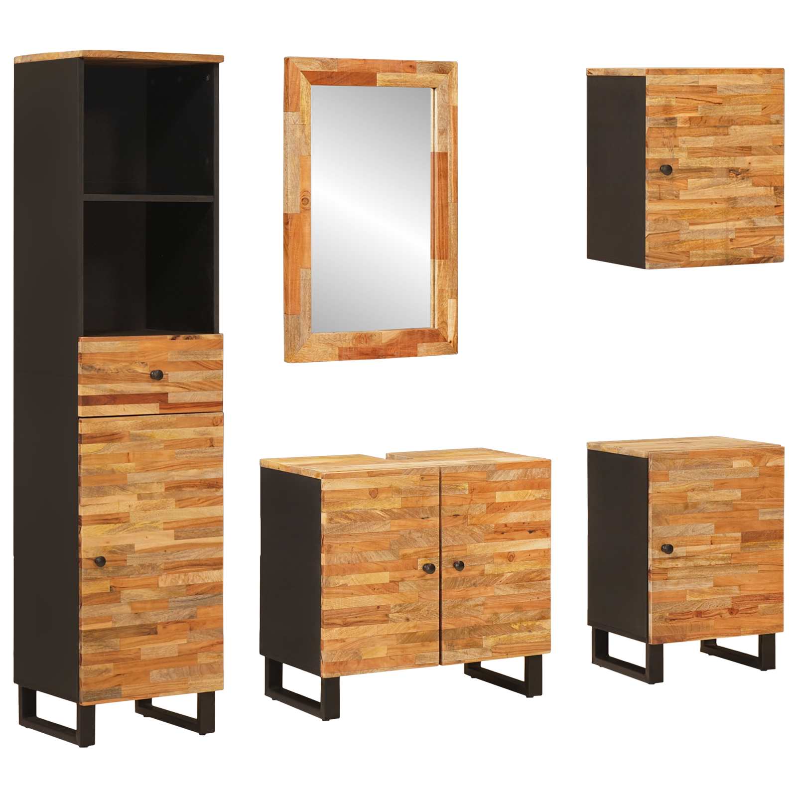 Badrum Set Med Låda Med Hylla 5 Pcs Naturfärg Massivt Mangoträ