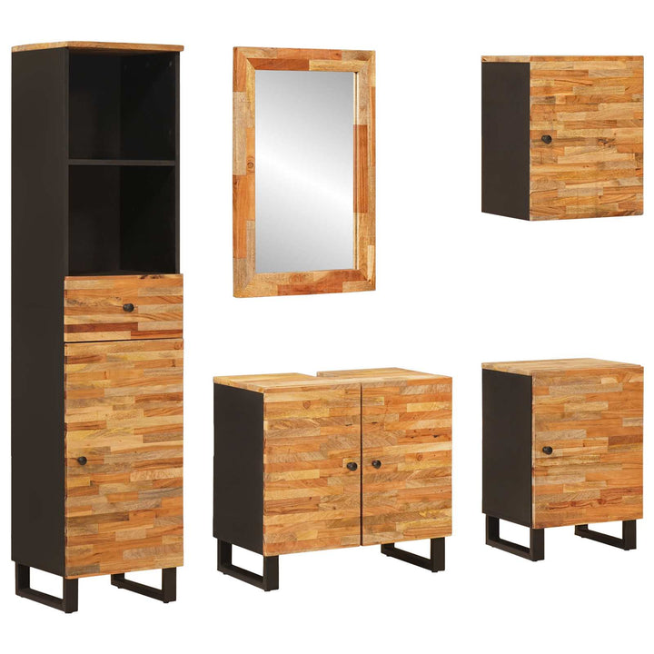 Badrum Set Med Låda Med Hylla 5 Pcs Naturfärg Massivt Mangoträ