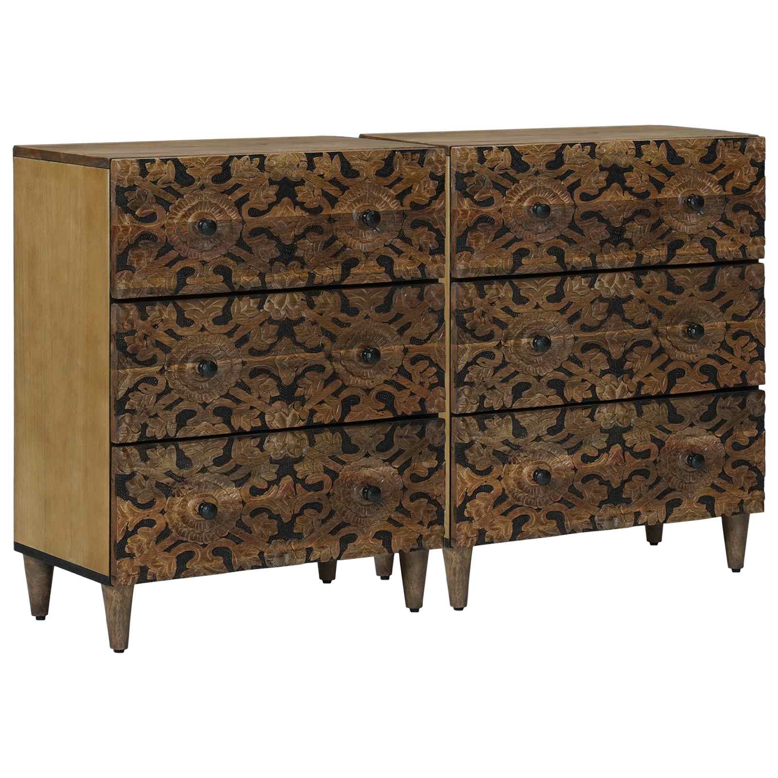 Sideboard 2 Pcs Brun 60 X 33,5 X 75 Cm Massivt Mangoträ