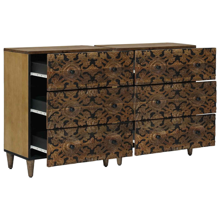 Sideboard 2 Pcs Brun 60 X 33,5 X 75 Cm Massivt Mangoträ