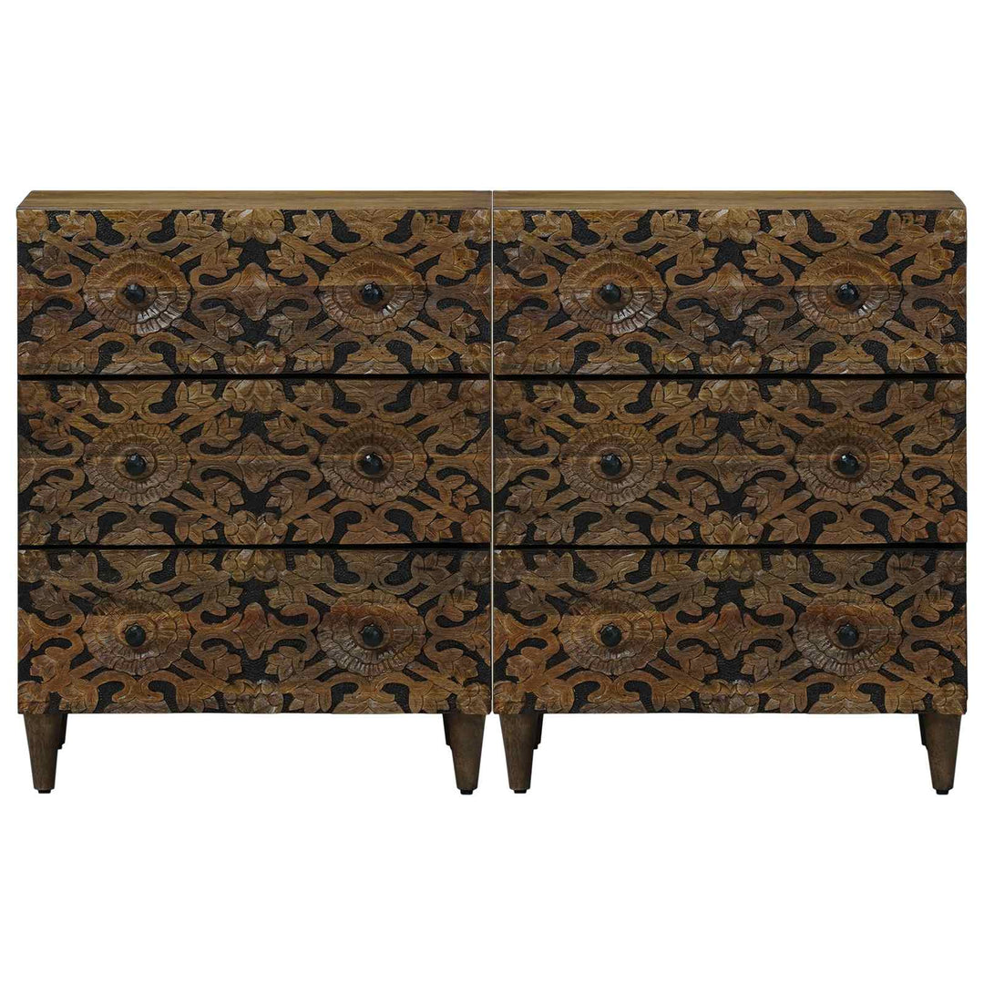 Sideboard 2 Pcs Brun 60 X 33,5 X 75 Cm Massivt Mangoträ