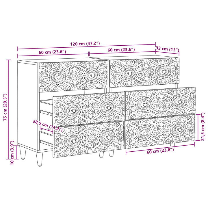 Sideboard 2 Pcs Brun 60 X 33,5 X 75 Cm Massivt Mangoträ