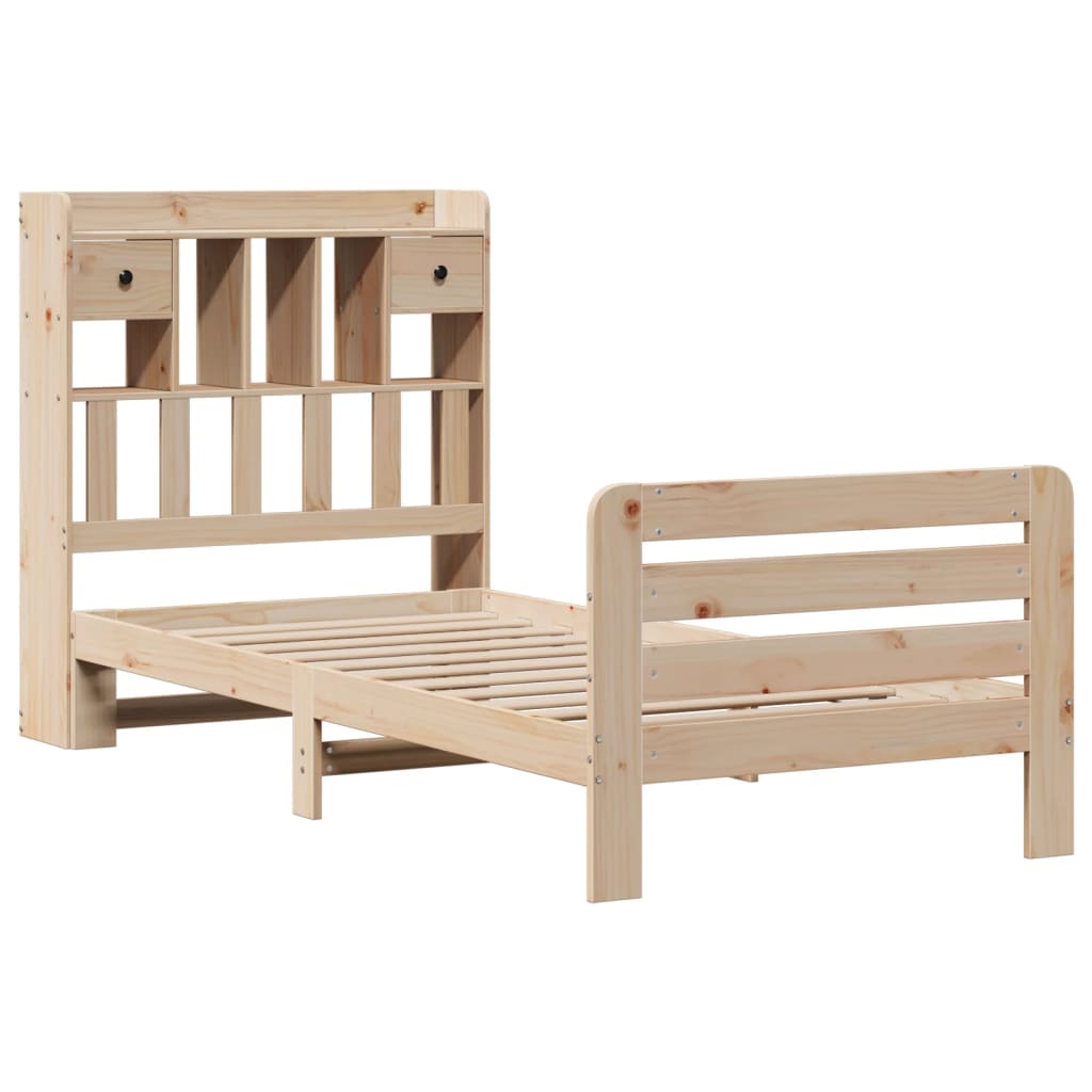 Säng Med Bokhylla Utan Madrass 90X200Cm Massiv Furu