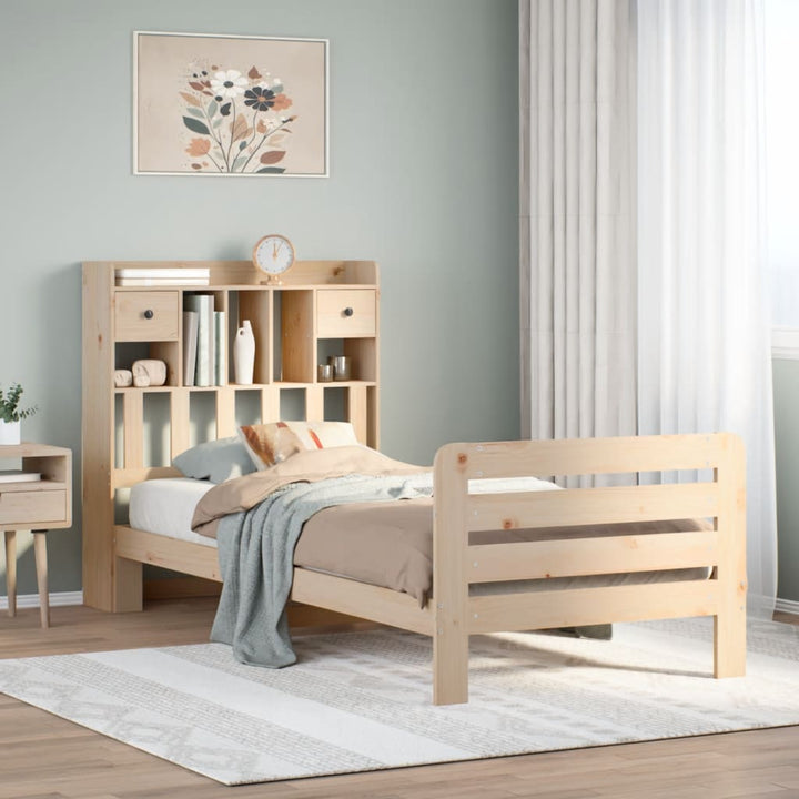 Säng Med Bokhylla Utan Madrass 140X200Cm Massiv Furu