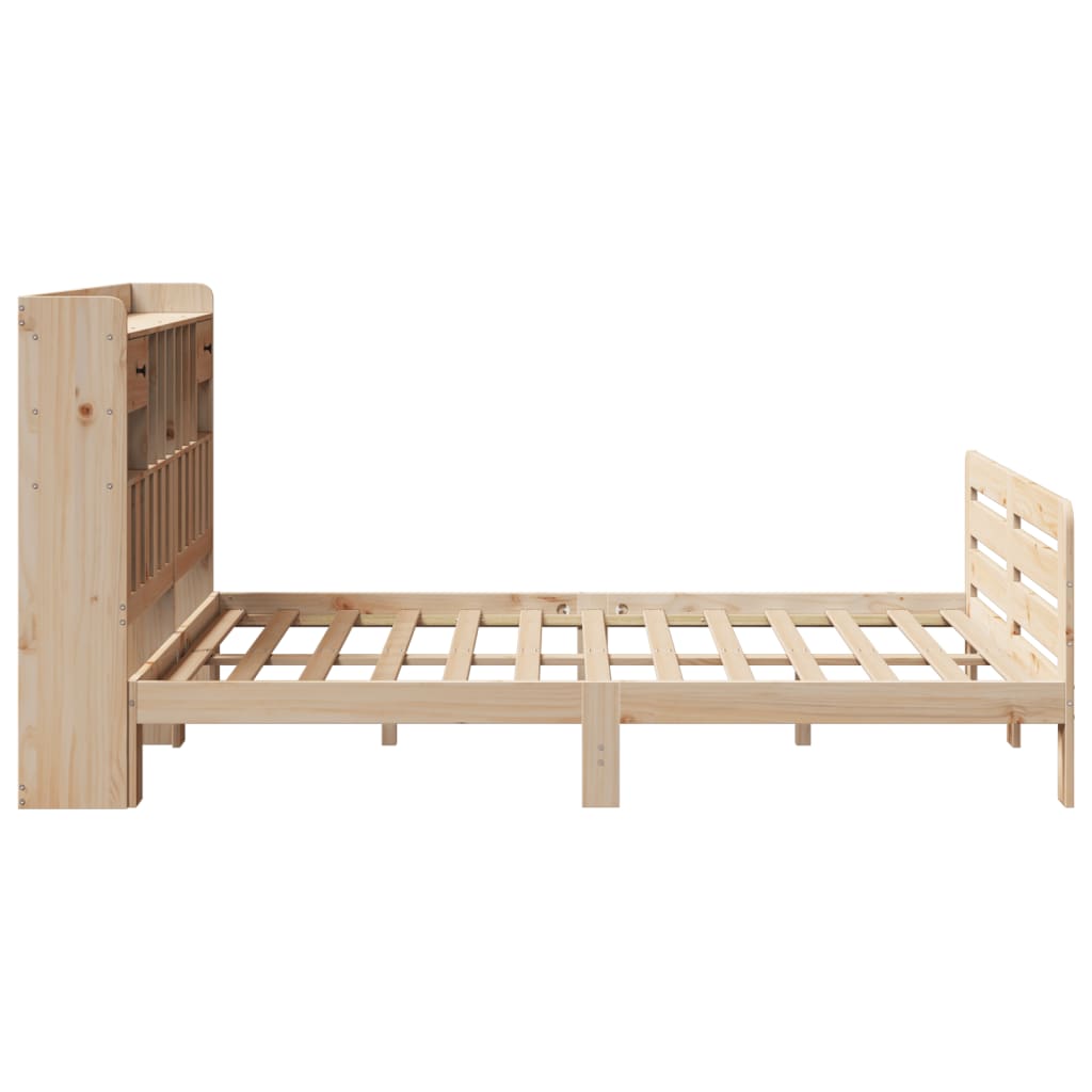 Säng Med Bokhylla Utan Madrass 140X200Cm Massiv Furu