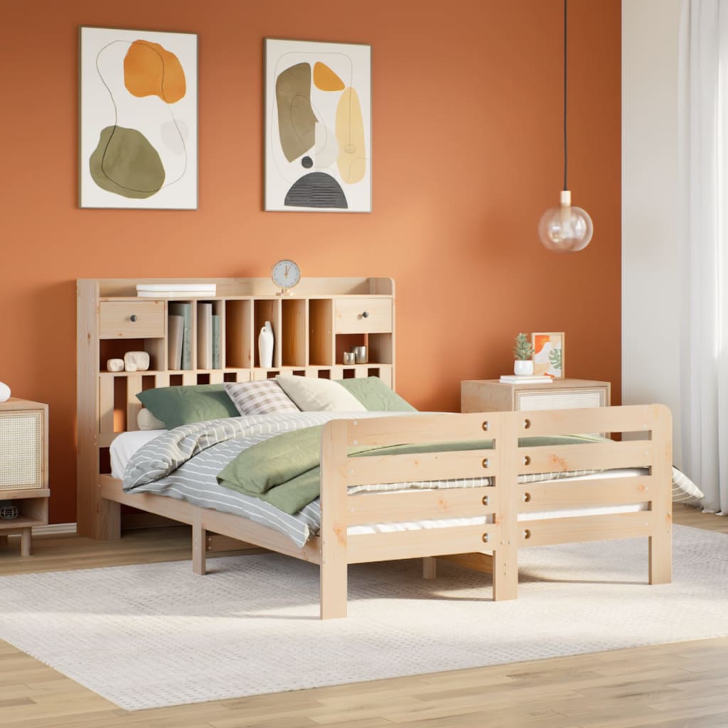 Säng Med Bokhylla Utan Madrass 140X200Cm Massiv Furu