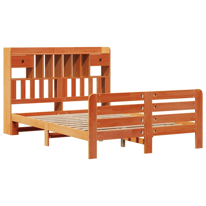 Säng Med Bokhylla Utan Madrass 160X200Cm Massiv Furu
