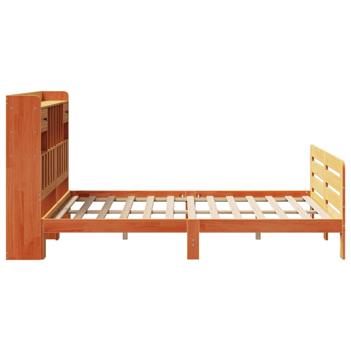 Säng Med Bokhylla Utan Madrass 160X200Cm Massiv Furu
