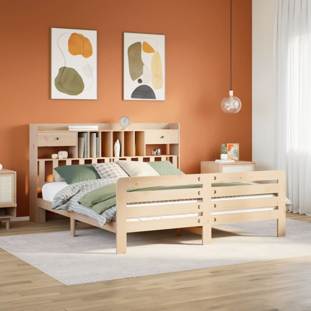 Säng Med Bokhylla Utan Madrass 140X200Cm Massiv Furu